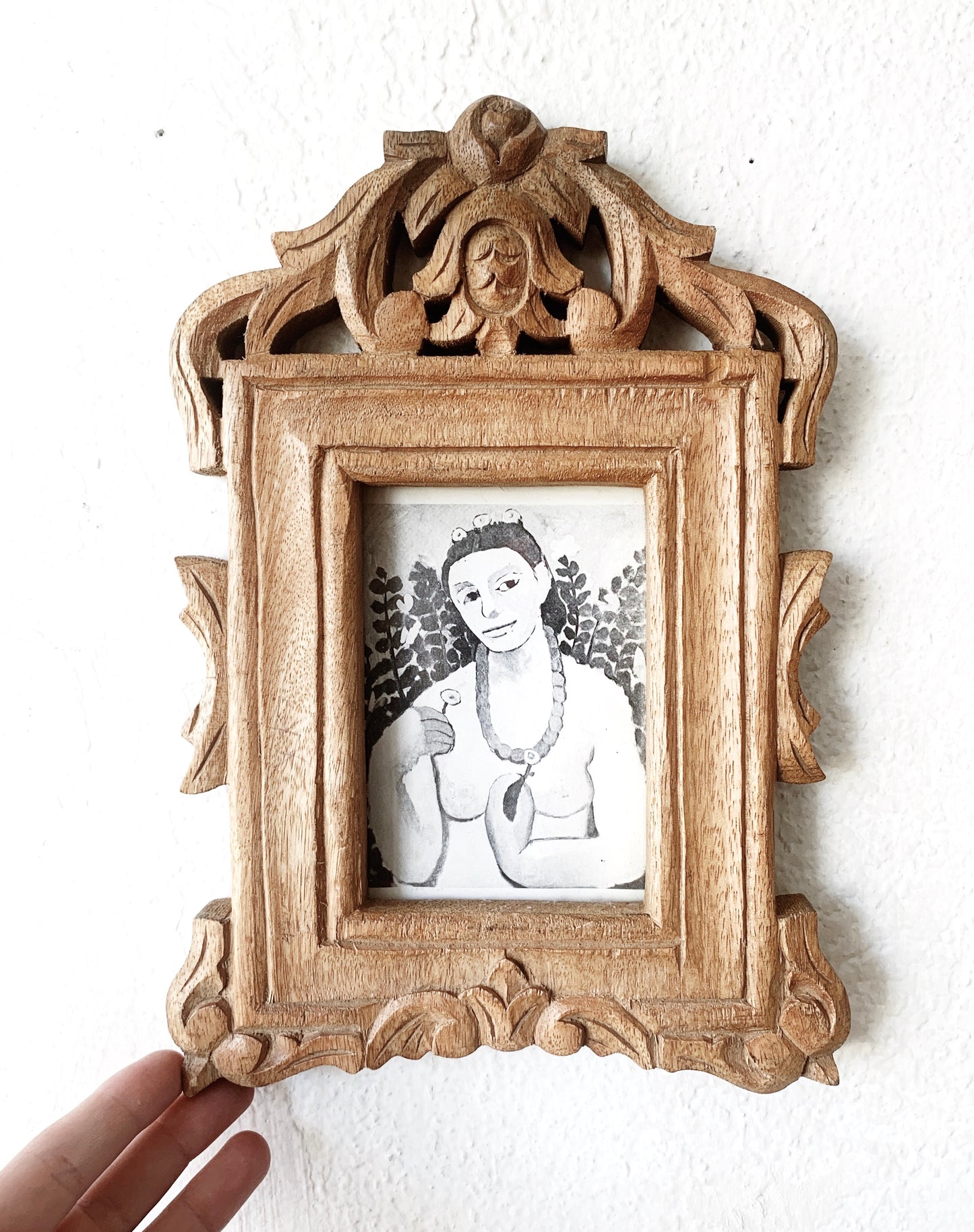 Vintage Carved Wood Frame with Print