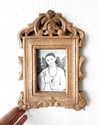 Vintage Carved Wood Frame with Print