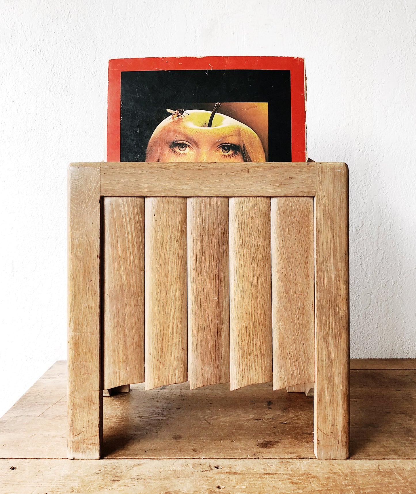 Chunky Blond Wood Record Rack