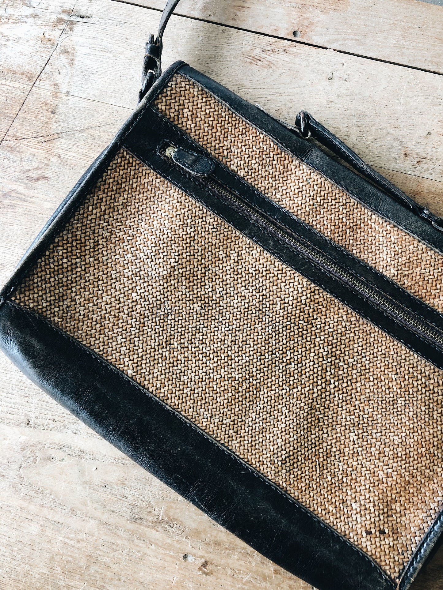 Vintage Leather and Straw Briefcase