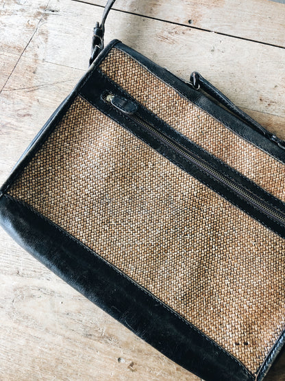 Vintage Leather and Straw Briefcase