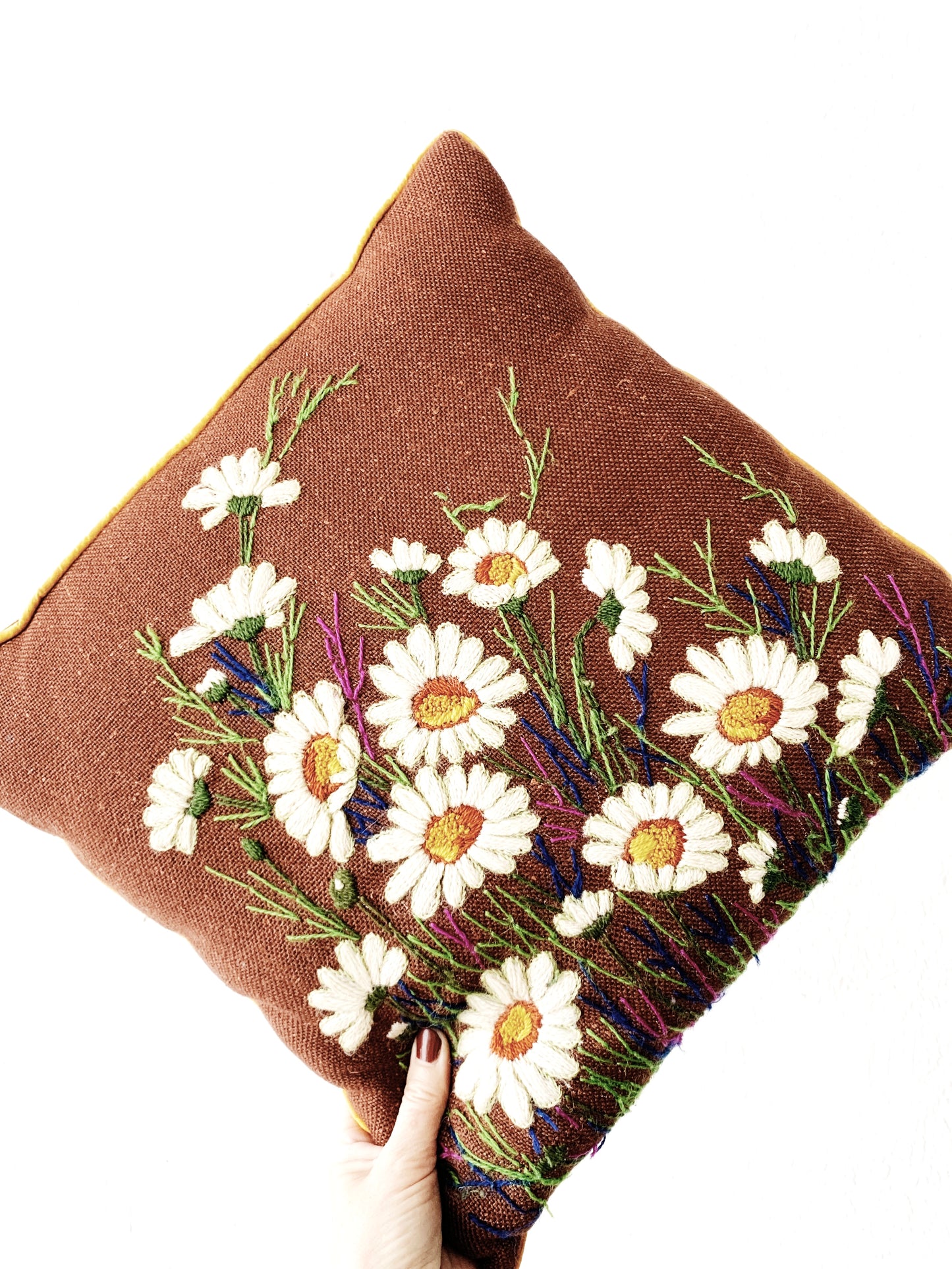 Vintage Needlepoint Daises Pillow