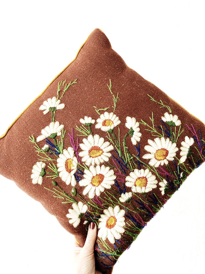 Vintage Needlepoint Daises Pillow