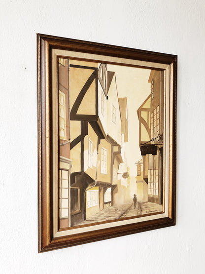 Vintage Original Street Scene Painting