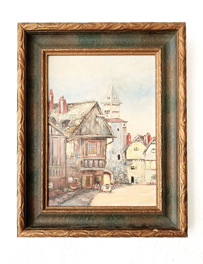 Antique Framed Village Painting