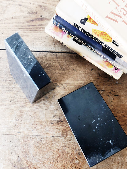 Vintage Black Marble Pyramid Book Ends