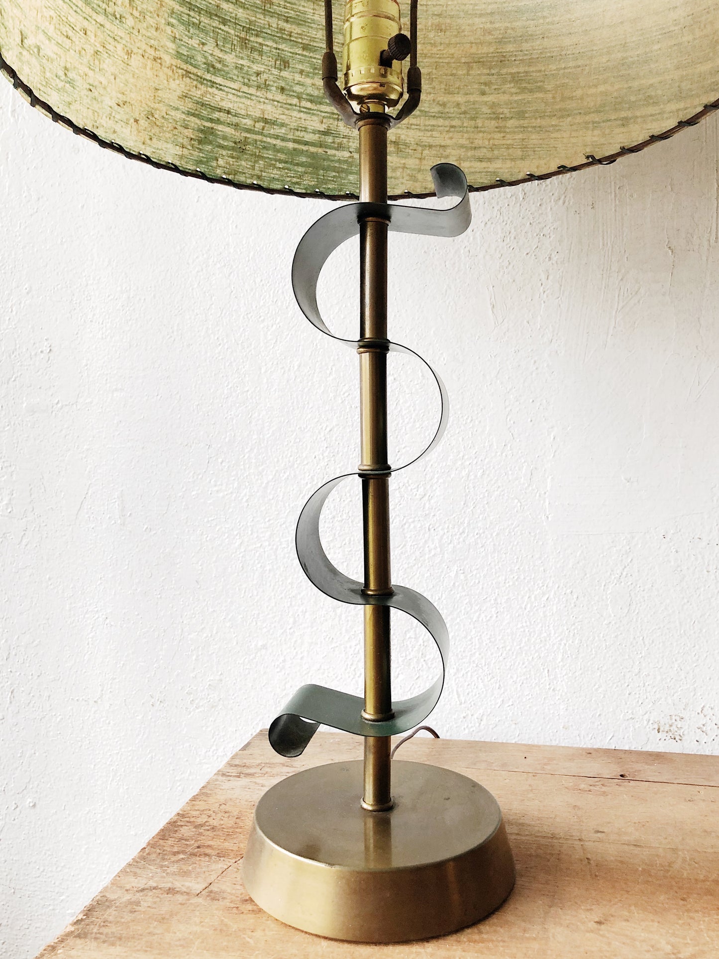 Mid Century Teal Lamp with Original Shade