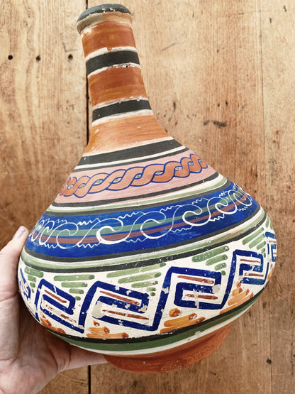 Vintage Hand Painted Mexican Clay Water Jug