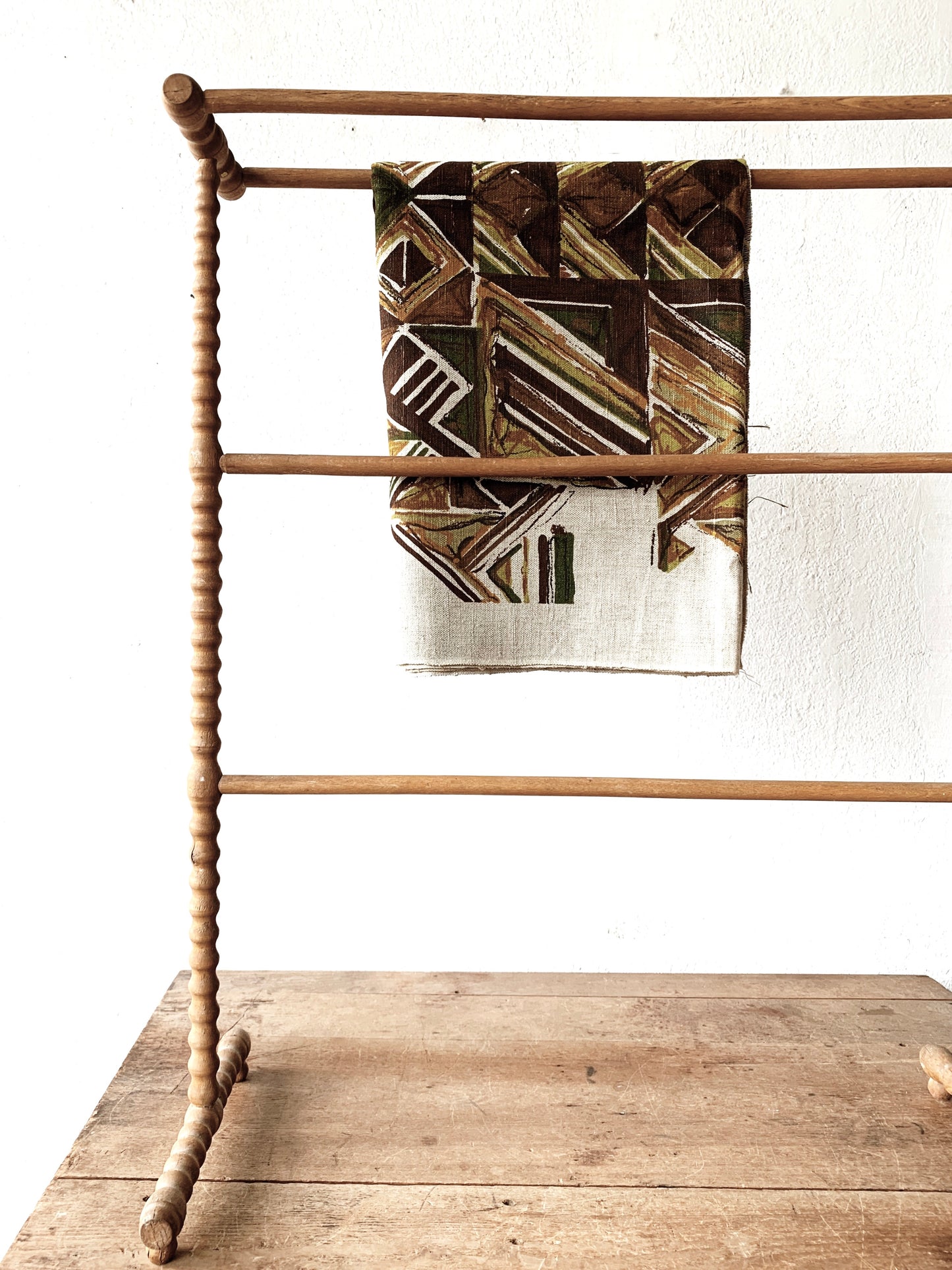 Vintage Natural Wood Spindle Textile Rack