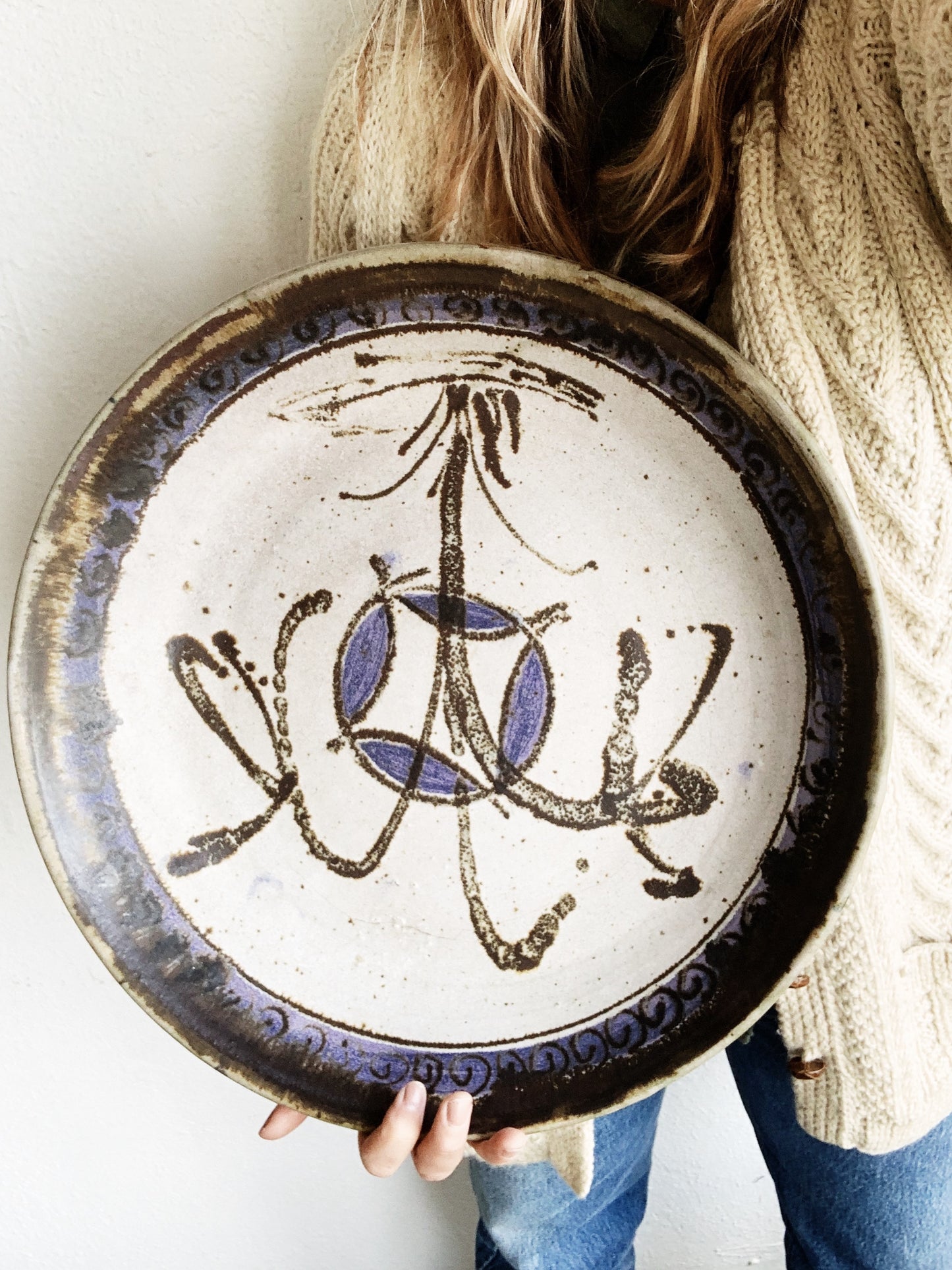 Large Vintage Handmade Pottery Platter