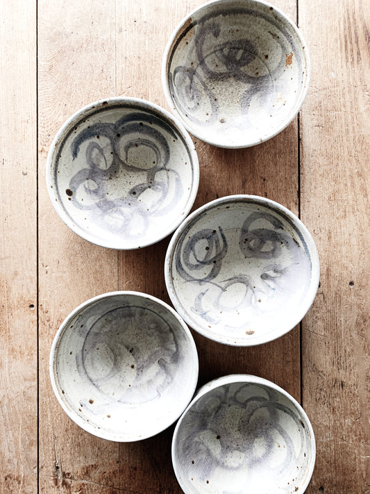 Set of Five Vintage Handmade Pottery Bowls
