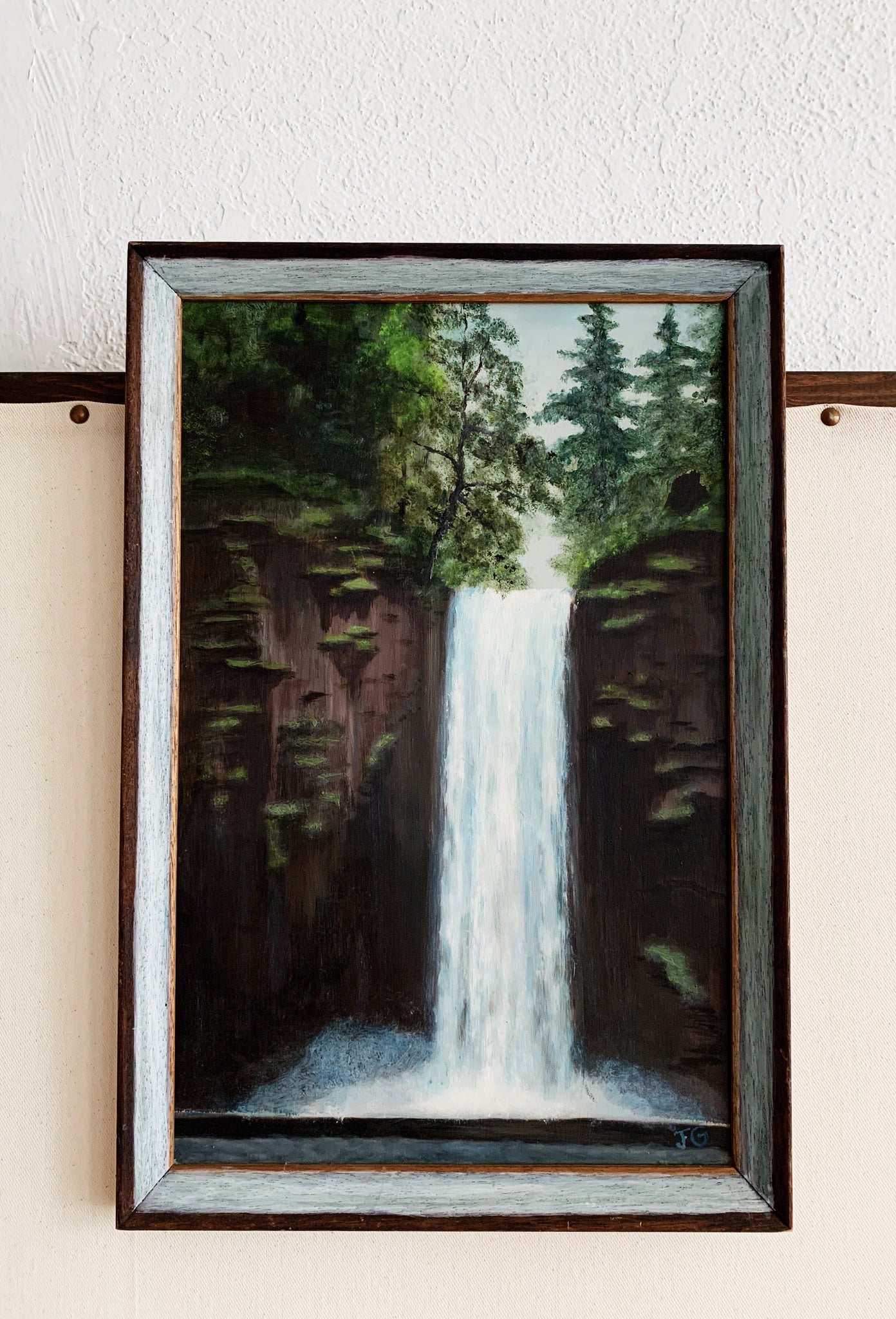 Vintage Framed Waterfall Painting