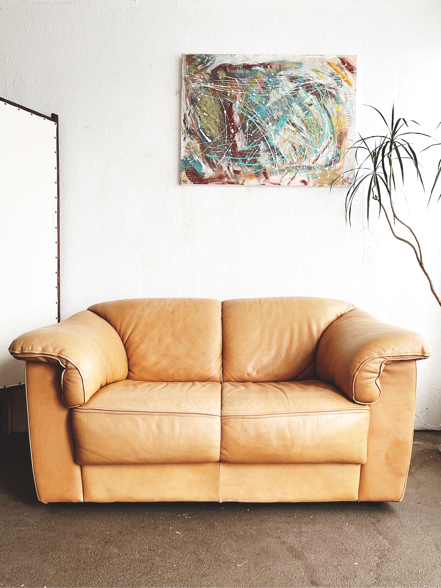 Vintage Italian Leather Loveseat