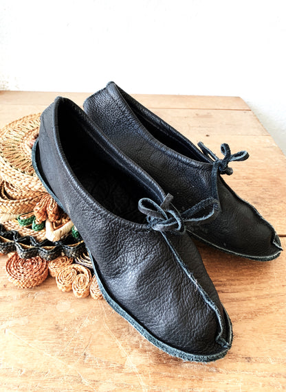 Hand Stitched Soft Black Leather Mocs