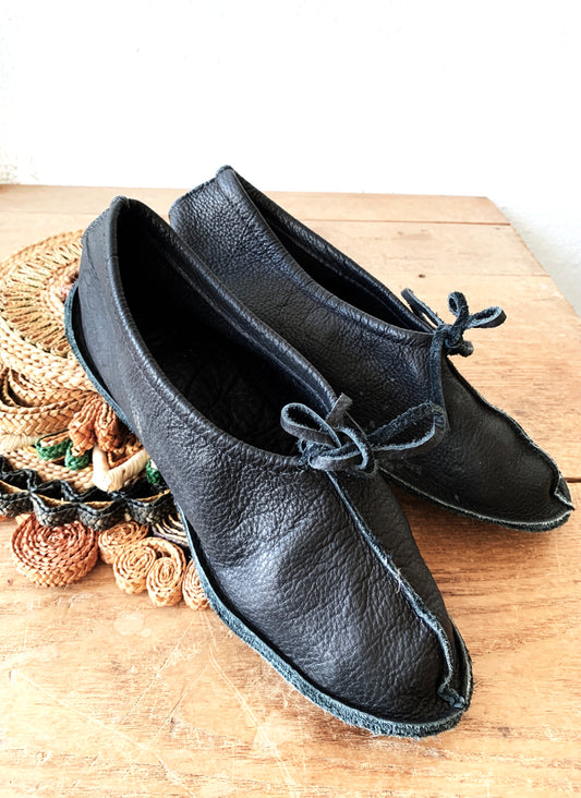 Hand Stitched Soft Black Leather Mocs