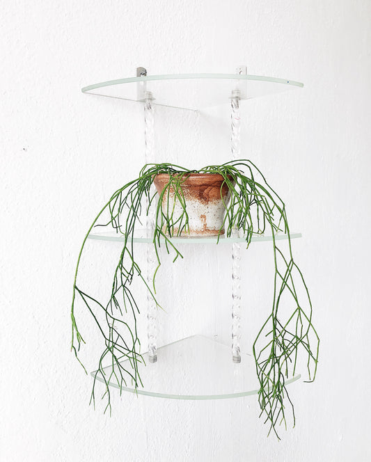 Vintage Glass and Lucite Corner Shelf