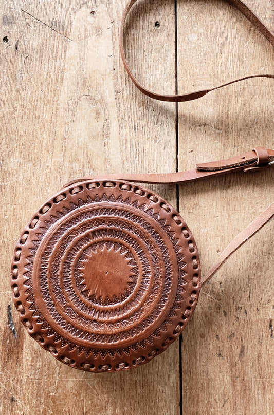 Vintage Tooled Leather Circle Purse