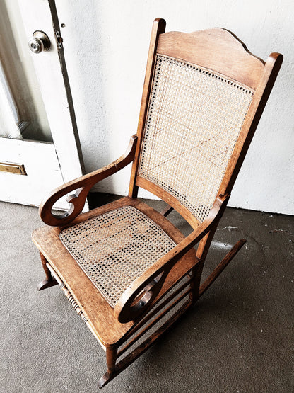 Antique Mahogany Caned Rocker