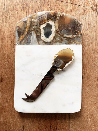 Marble and Agate Cutting Board w Knife