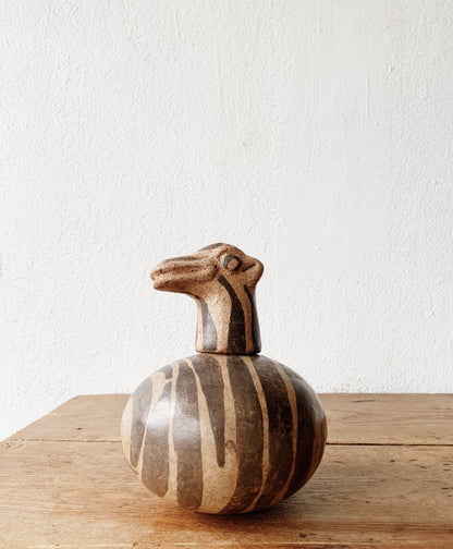 Vintage Hand Painted Clay Lidded Vessel