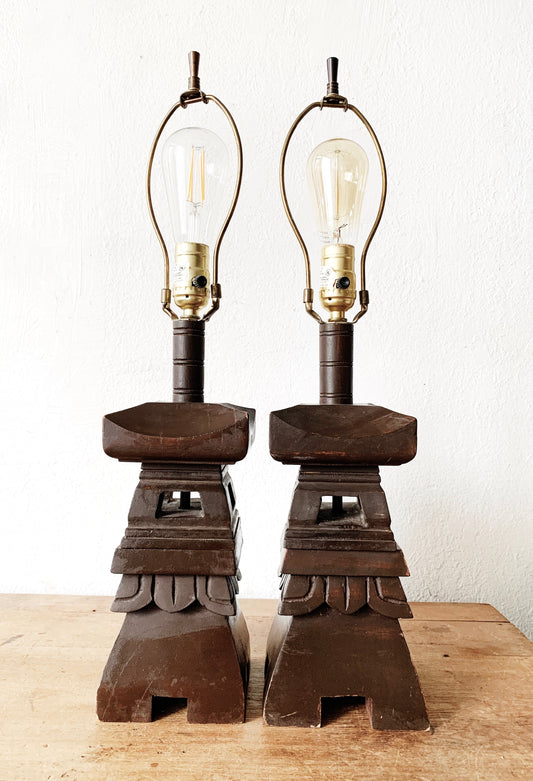 Vintage Wood Pagoda Lamp
