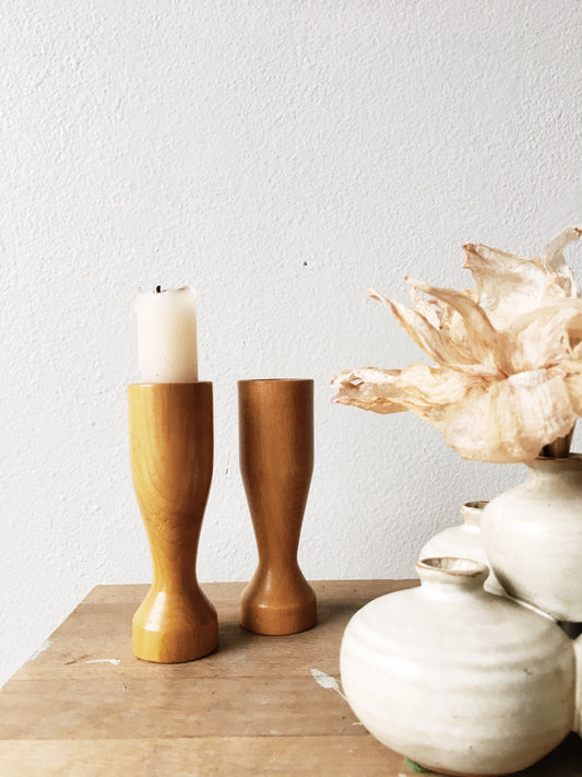 Vintage Turned Wood Candle Holders