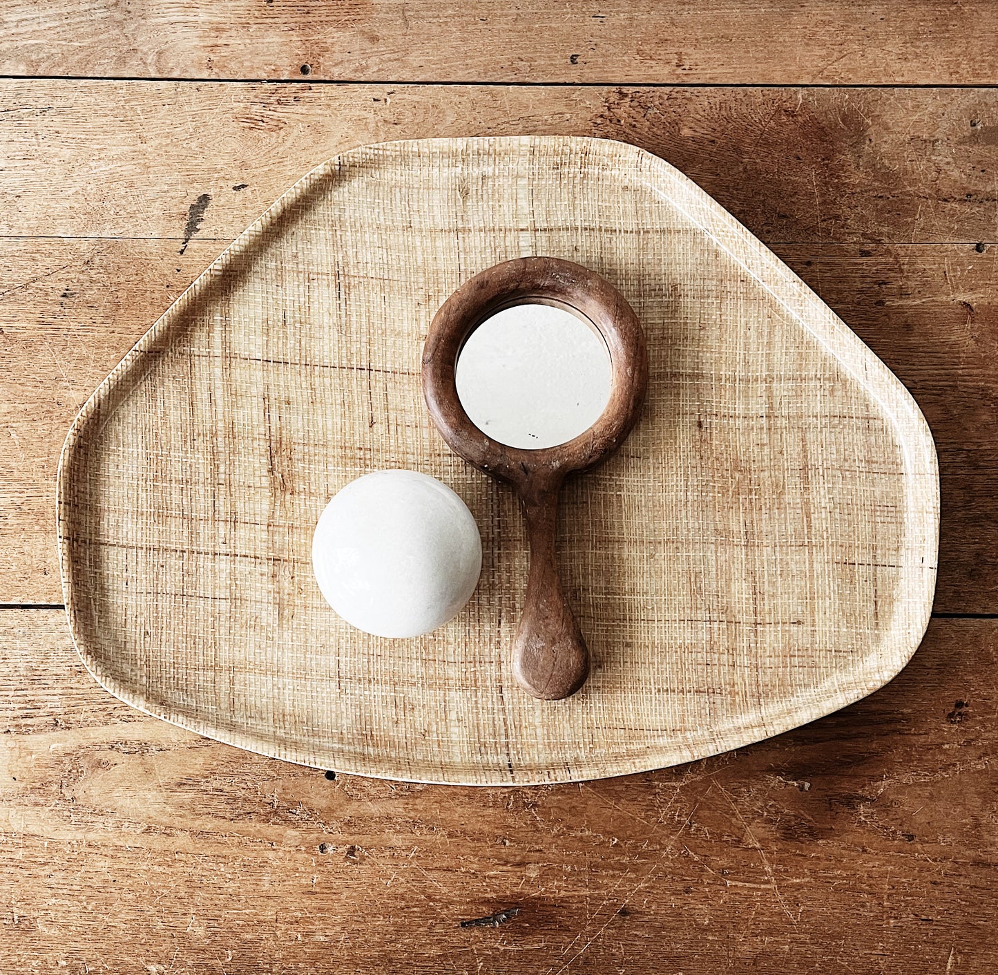 Vintage Chunky Wood Hand Mirror