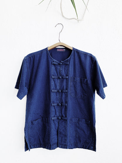 Indigo Cotton Cheongsam Work Shirt