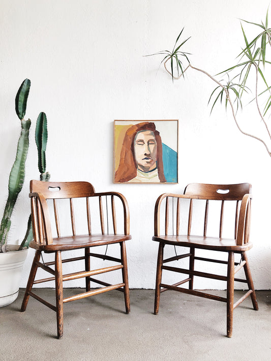 Vintage Boling Fire House Oak Captains Chair