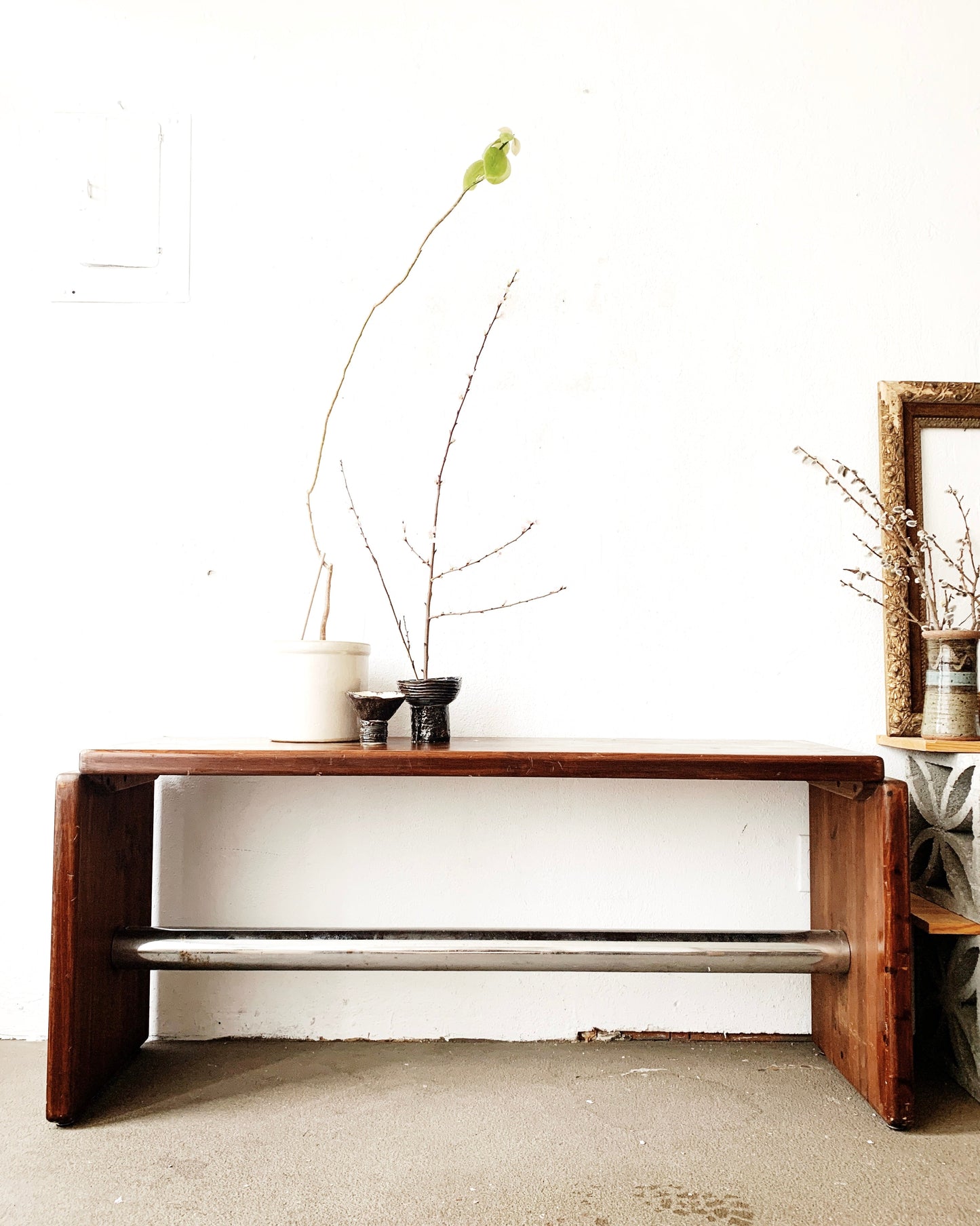 Vintage Handmade Wood and Chrome Console Table