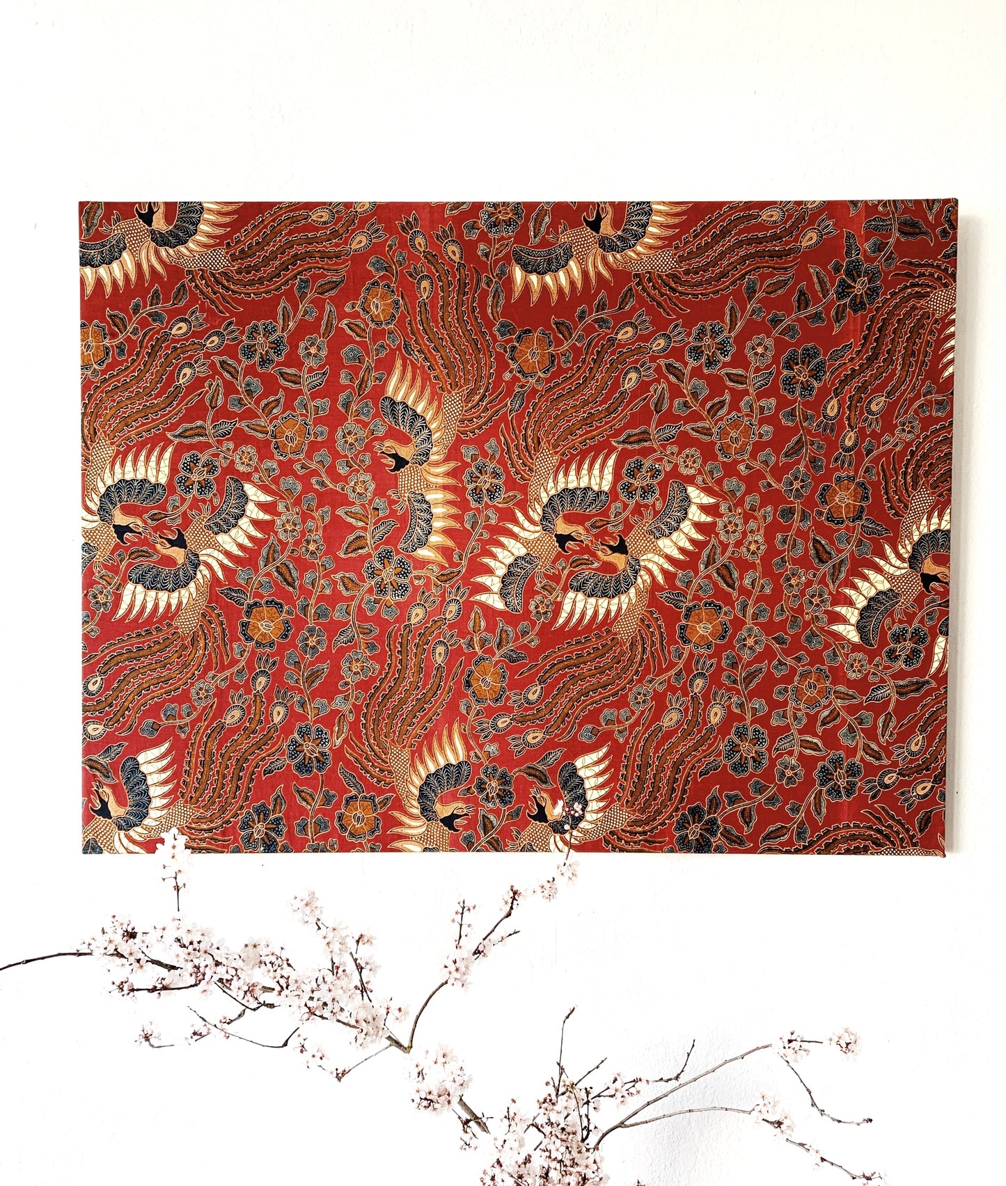 Large Batik Fabric Art on Wood Frame