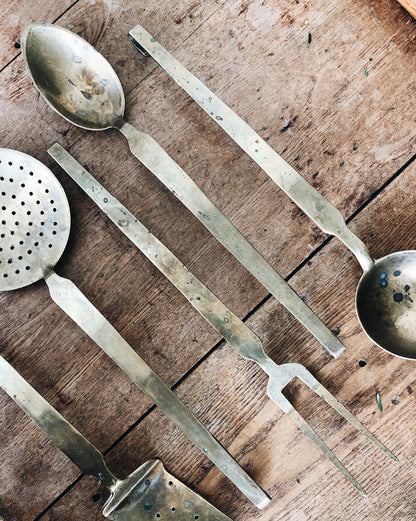 Oversized Vintage Brass Serving Utensil Set