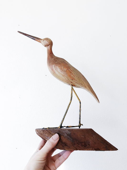 Carved Vintage Wood Egret
