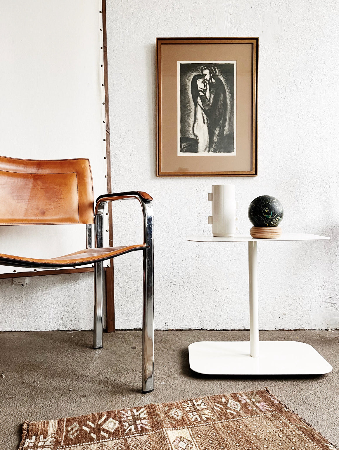 Post Modern Leather and Chrome Chair