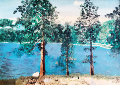Vintage Encaustic Landscape Painting