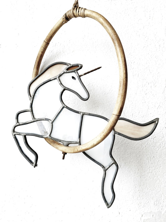 Vintage Hanging Stained Glass Unicorn