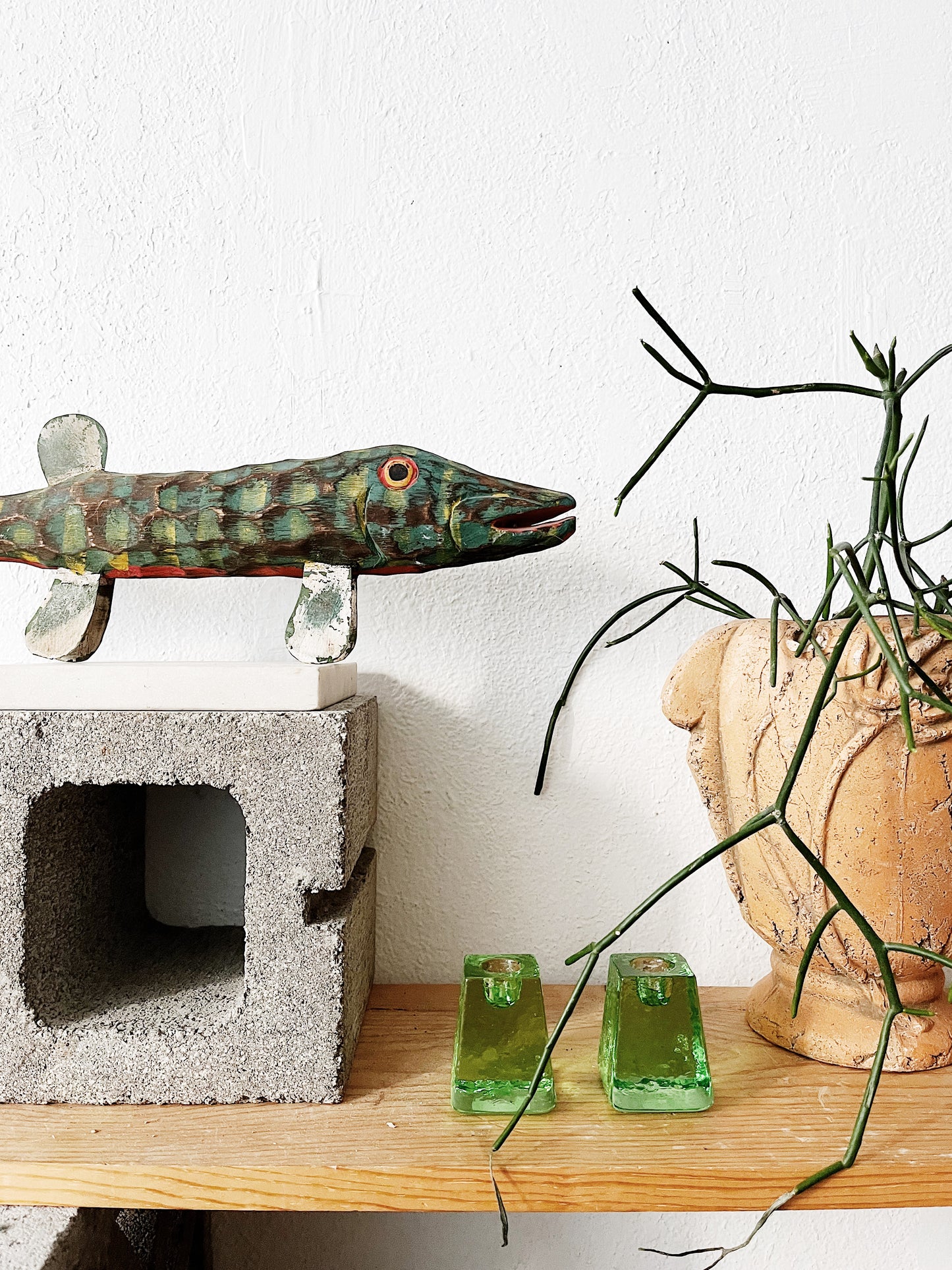 Vintage Green Glass Candle Holders