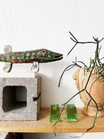 Vintage Green Glass Candle Holders