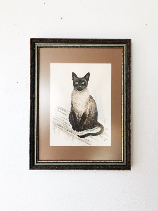Vintage Feline Watercolor Lithograph