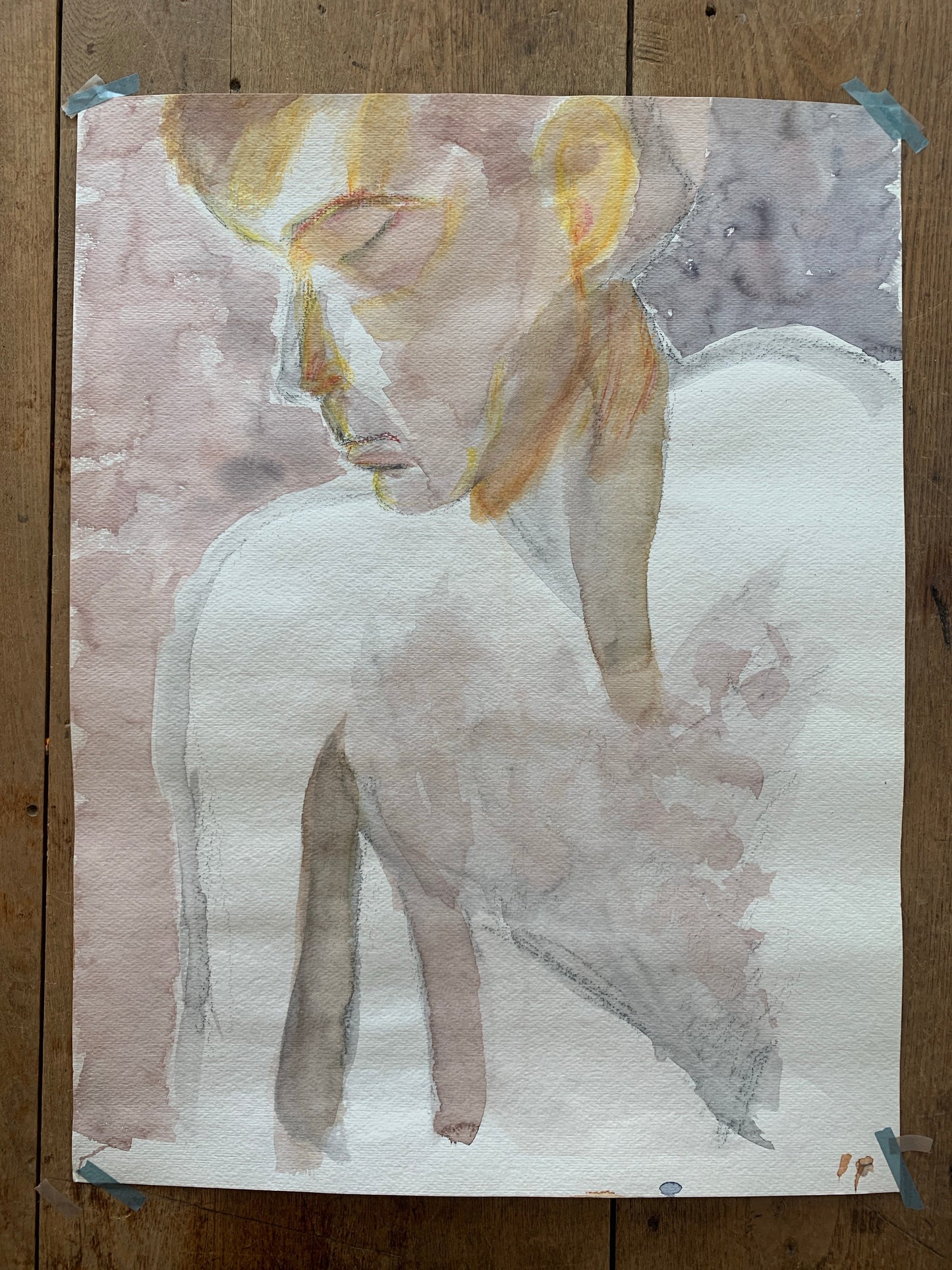 Vintage Double Sided Watercolor Portrait