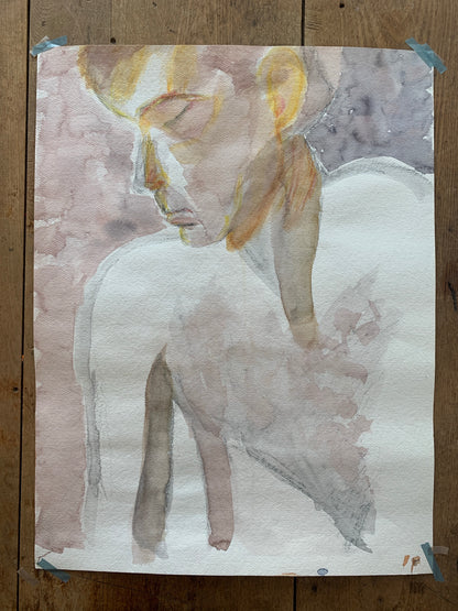 Vintage Double Sided Watercolor Portrait