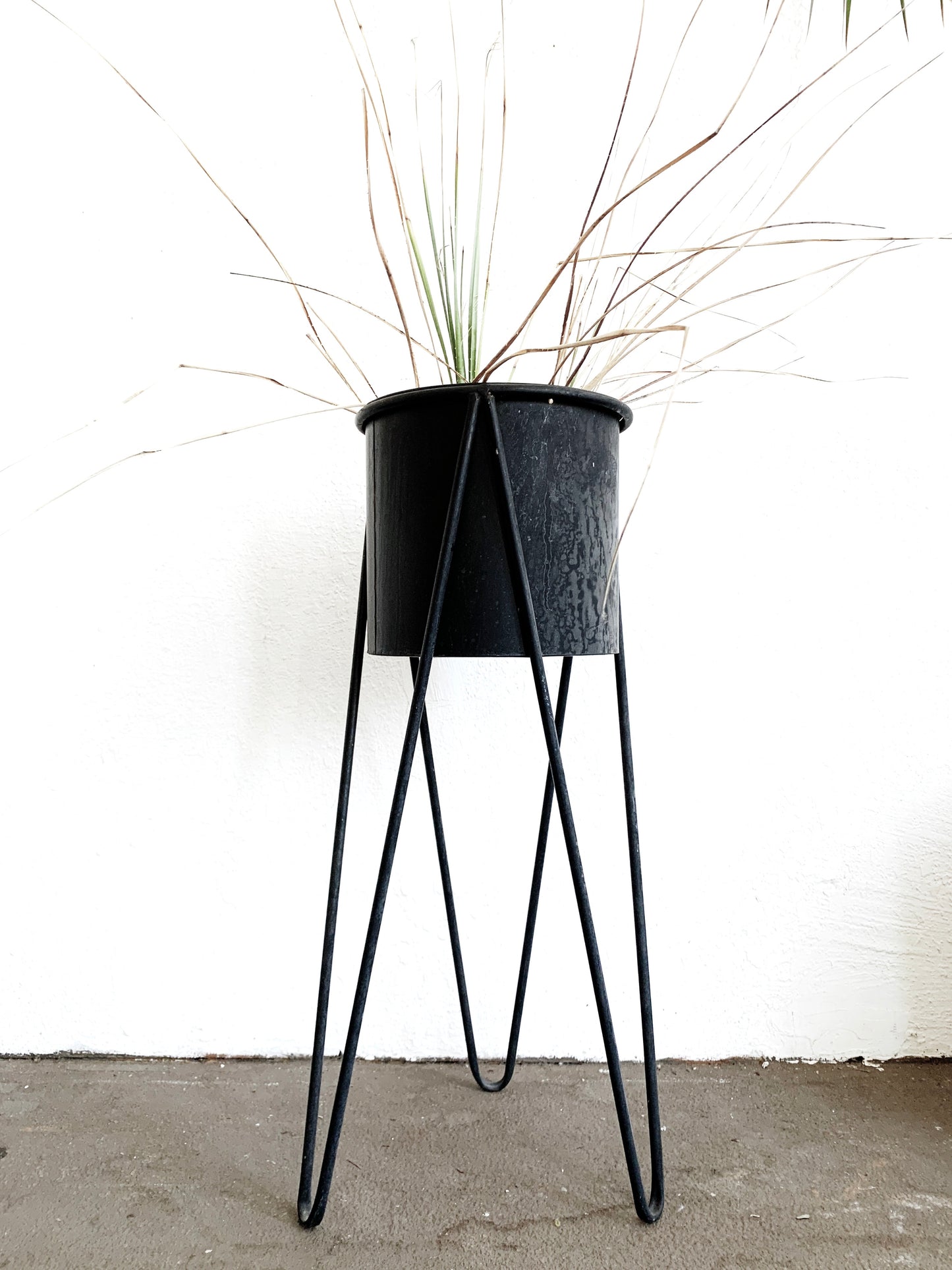 Mid Century Iron Planter with Attached Metal Pot