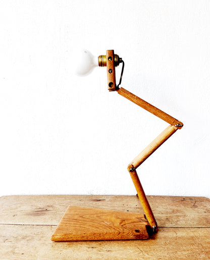 Vintage Handmade Wood Articulating Lamp
