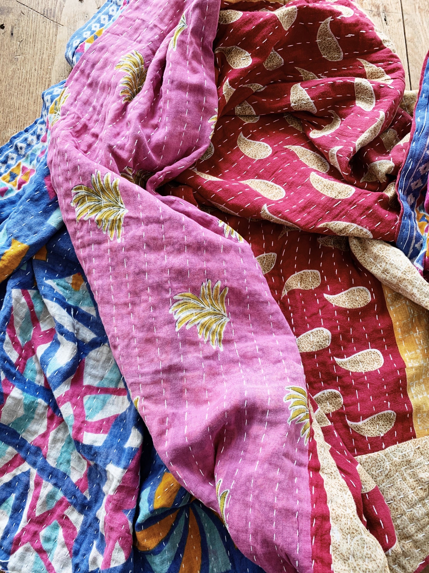 Vintage Reversible Cotton Kantha Quilt