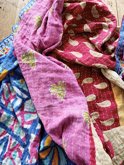 Vintage Reversible Cotton Kantha Quilt