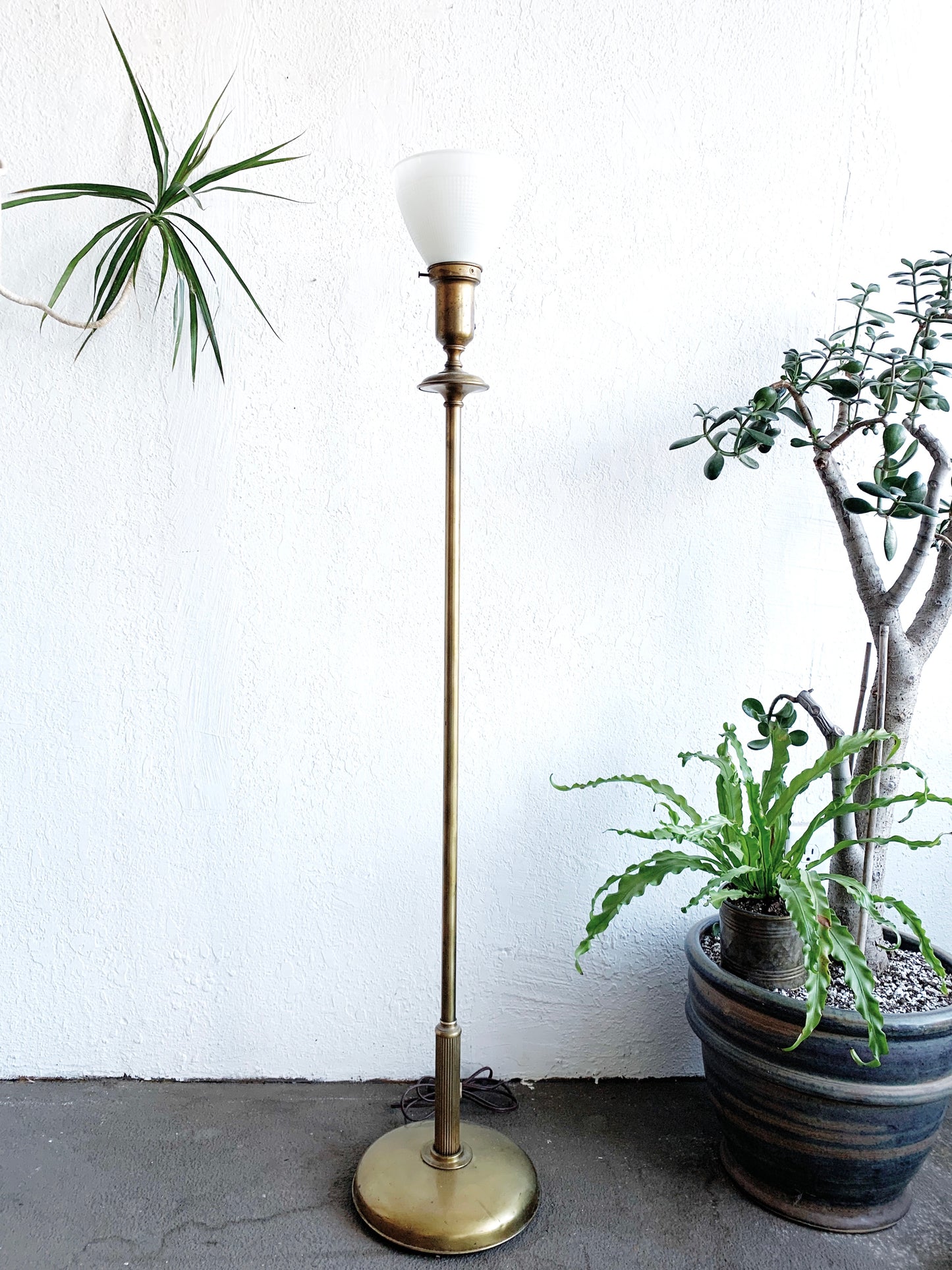 Vintage Brass Floor Lamp with Two Shades