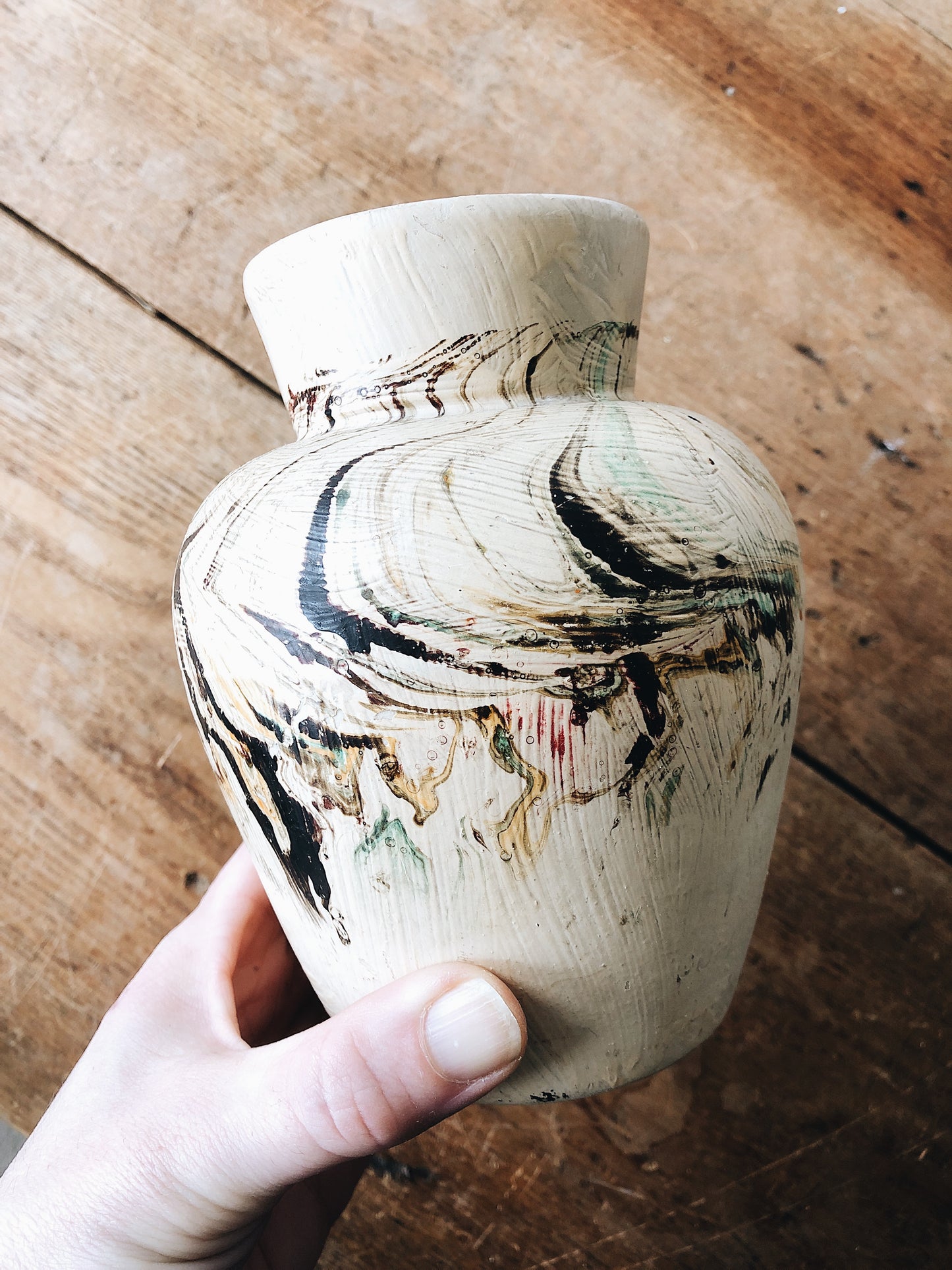 Vintage Painted Swirl Ceramic Vase