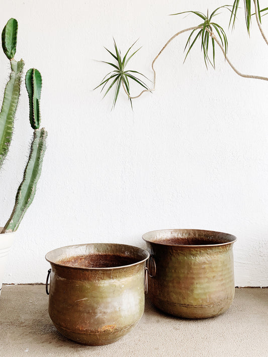 Large Vintage Brass Pots