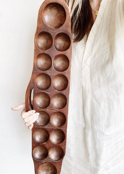 Large Vintage Carved Wood Mancala