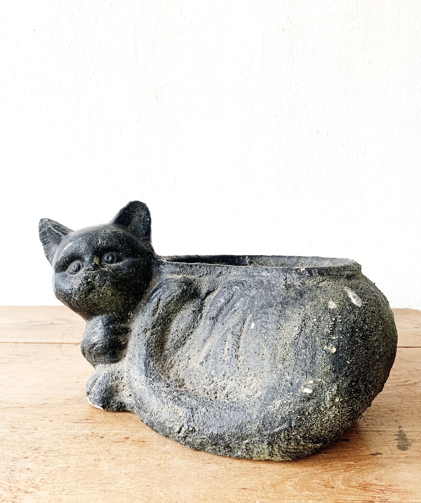Vintage Black Cat Cement Planter